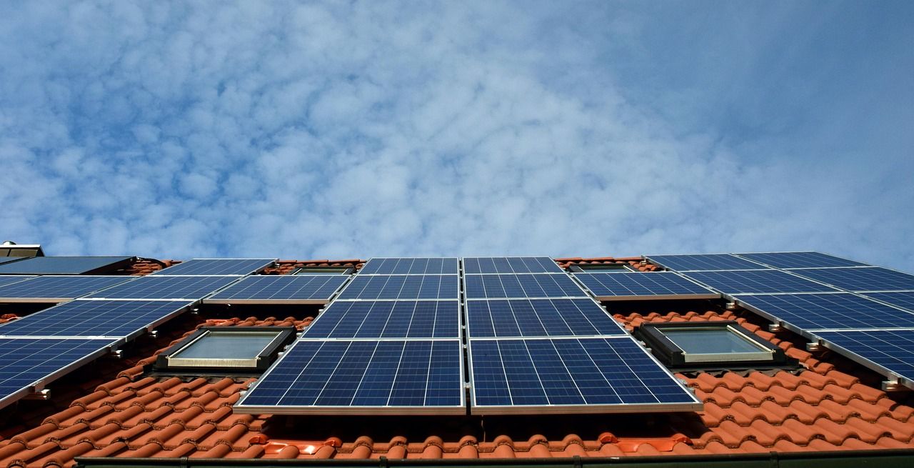 Solar panels on a tiled house roof
